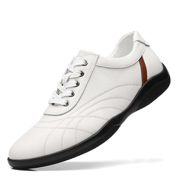 Giày thể thao nam da bò thoáng khí, giày lười đa năng phong cách casual, đế cao 2,5 cm — GX2385 màu trắng, GX2385 màu xám, GX2385 màu đen