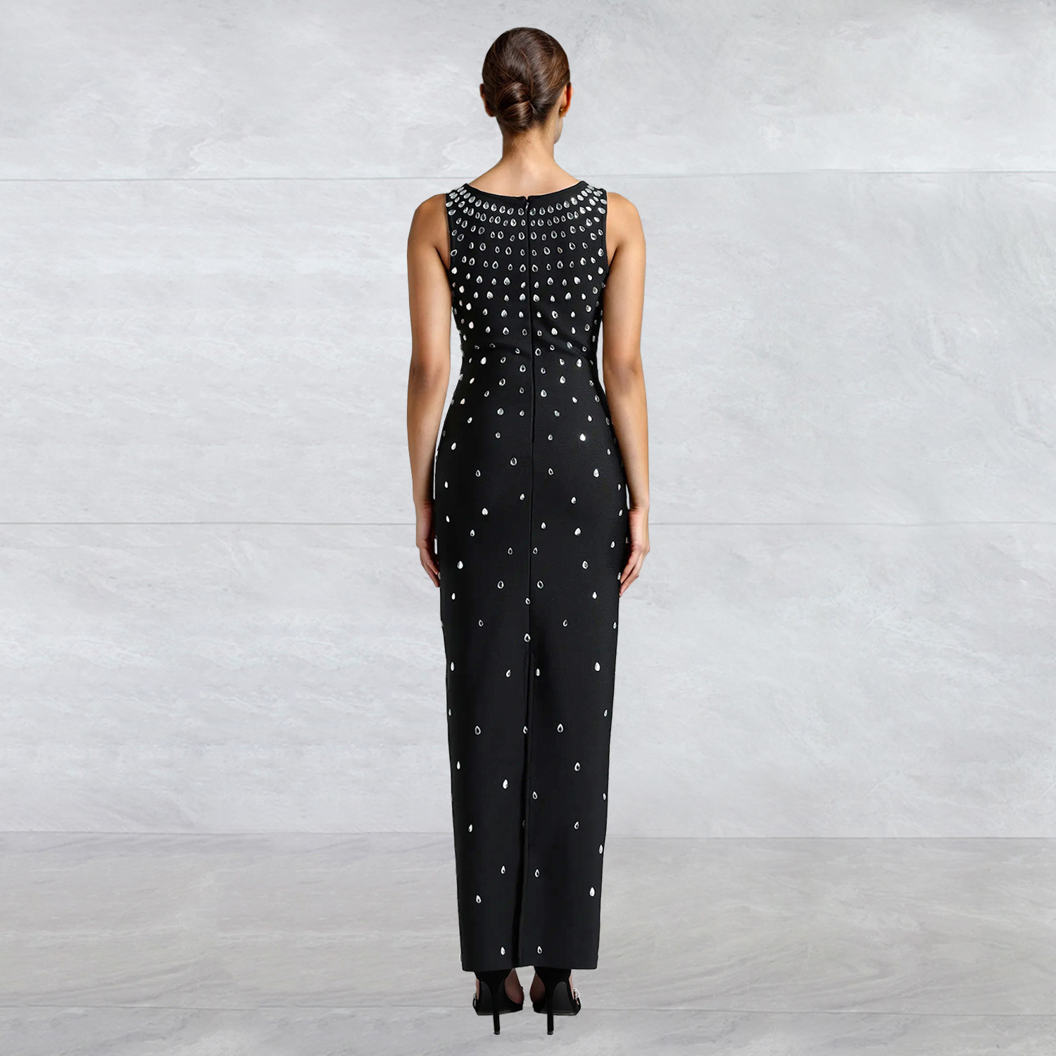 C7117 cross-border AliExpress Amazon Europa y América moda de mujer caliente diamante U cuello sin mangas bolsa de cadera vestido ajustado image 4