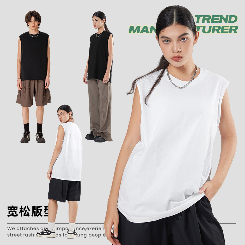 Summer 230g Pure Cotton Men's and Women's Vests Loose White Inner Vest Sports Fitness Versatile Sleeveless T-Shirt for Men
