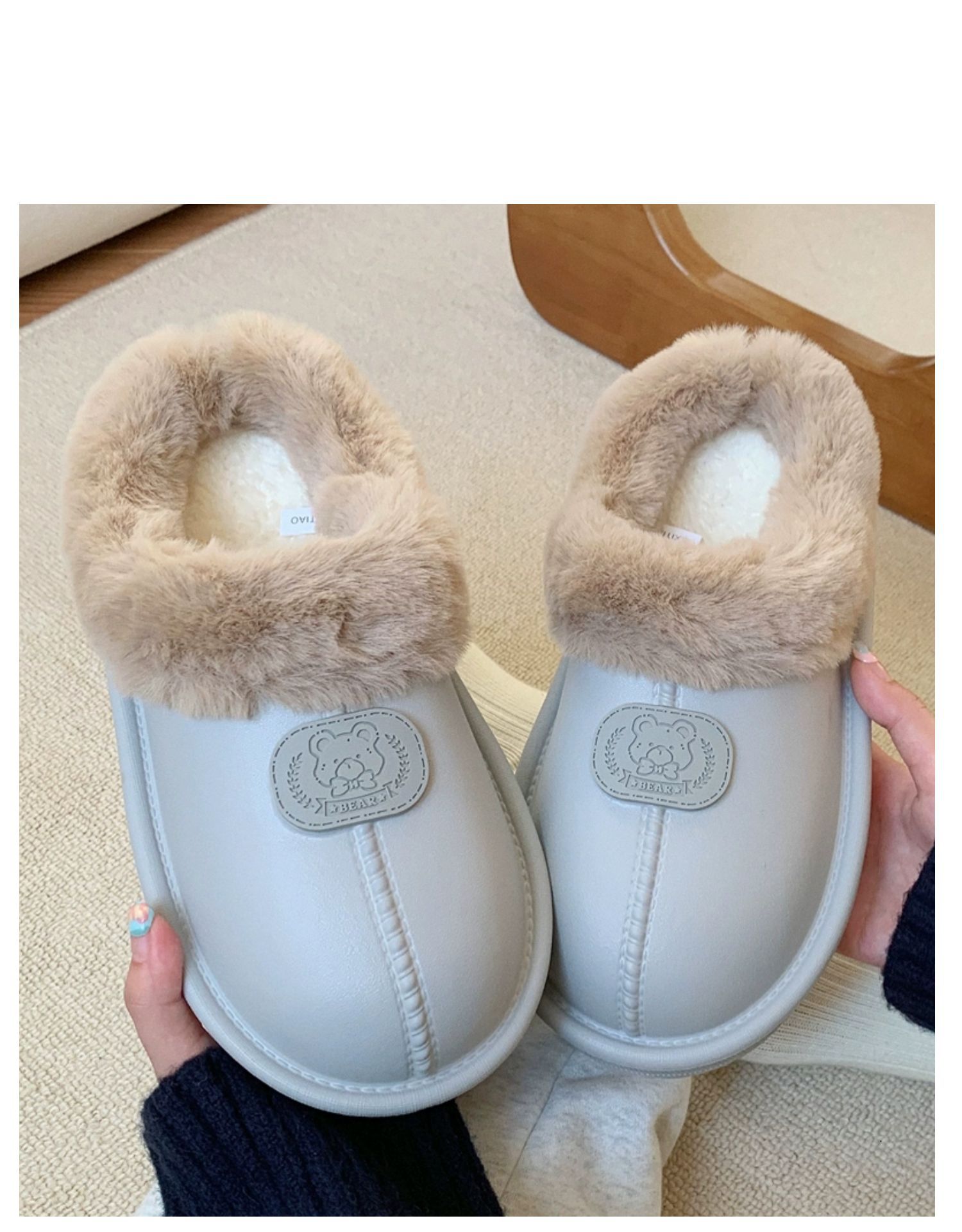 Korėjietiško stiliaus madingi drabužiai viduje ir lauke su pašiltinimu ir patogiomis medvilninėmis šlepetėmis, pliušiniu minkštu padu, paprasti_voghion.com