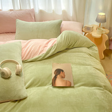 加厚牛奶绒粉色四件套冬季珊瑚绒被套单件被罩法莱绒宿舍三件套女