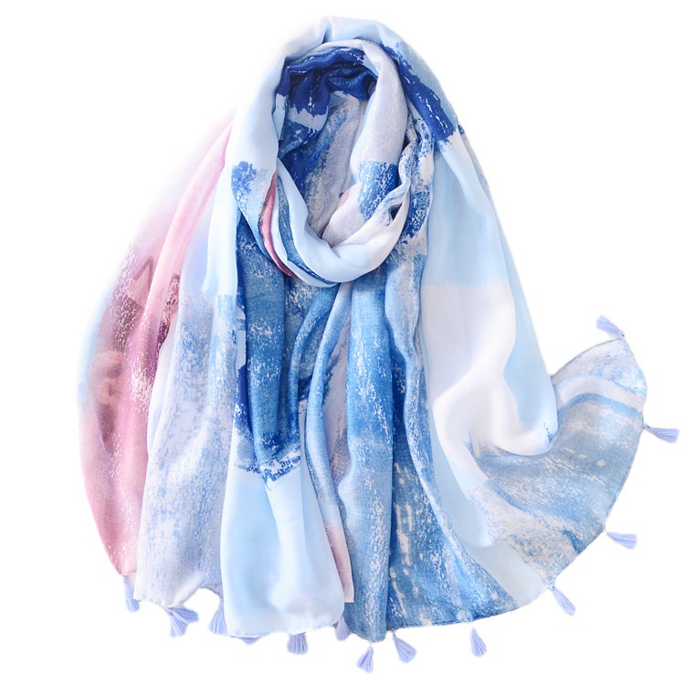 2022 Otoño e Invierno color de la moda a juego con borla larga teñida suave todo partido decorativo cálido chal de algodón y lino sensación bufanda de seda