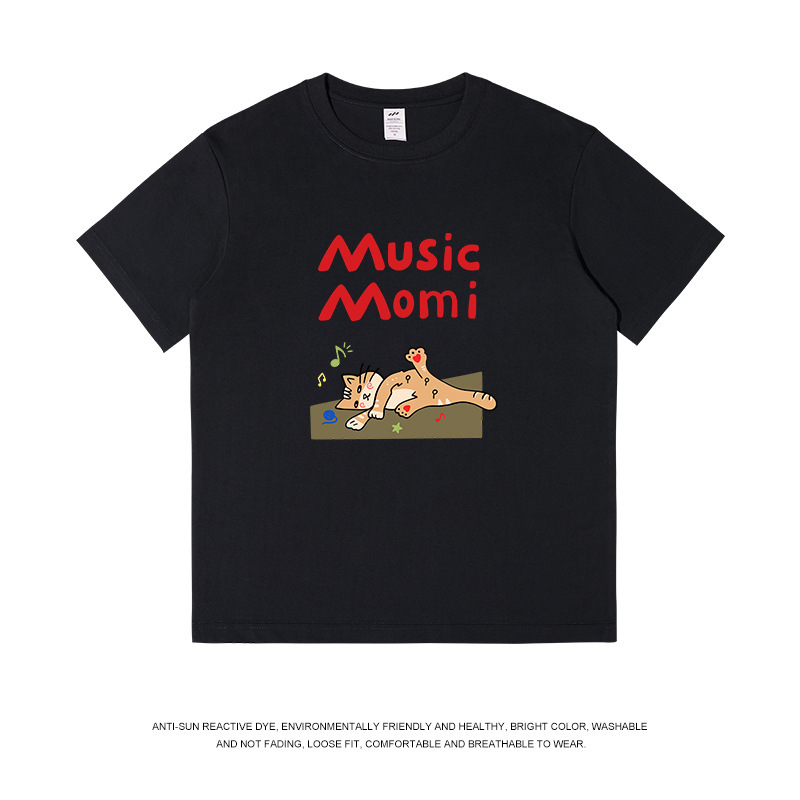 純綿の個性的なデザインプリント半袖Tシャツ、男女兼用、ゆったりとした白の和風トップス、夏のトレンド、卸売|undefined