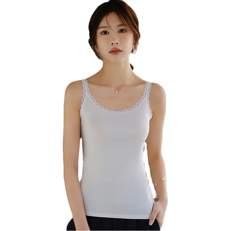 2025 モーダルコットン夏レースキャミソールレディース大きいサイズスリムフィットアウターウェアインナーレイヤリングシャツトップ