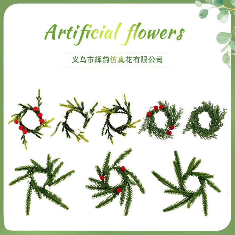 可配套采购圣诞迷你花环蜡烛环餐巾环仿真松针餐巾环厂家跨境代发