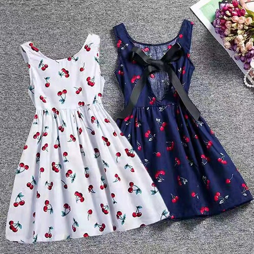 Foreign trade 2024 spring and summer new style girls' sleeveless cherry print dress children's Korean style princess dress