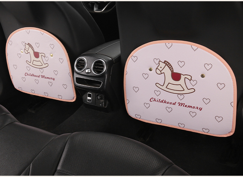 Cute Cartoon Pony Girl Car Seat Back Anti-Kick Pad, Car Seat Back Anti-Dirt Pad with Storage Strap, Available in 2 Lengths