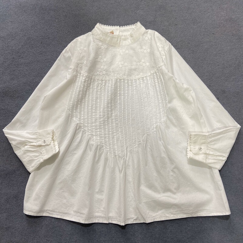 Korean Style Collar Spring New Lace Embroidered Pleated High Waist Doll Shirt Women's White Long Sleeve Shirt Base Shirt Korean Style Collar Spring New Lace Embroidered Pleated High Waist Doll Shirt Women's White Long Sleeve Shirt Base Shirt