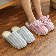 棉拖鞋女冬季家居室内厚底保暖家用情侣蝴蝶结拖鞋棉拖鞋男地板拖