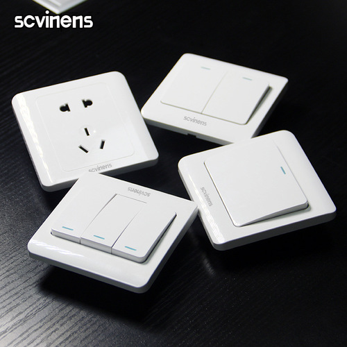 86-Type Flush-Mount White Single-Pole Switch Panel with Silver Dot, Single-Unit Wall Switch and Outlet—Wholesale