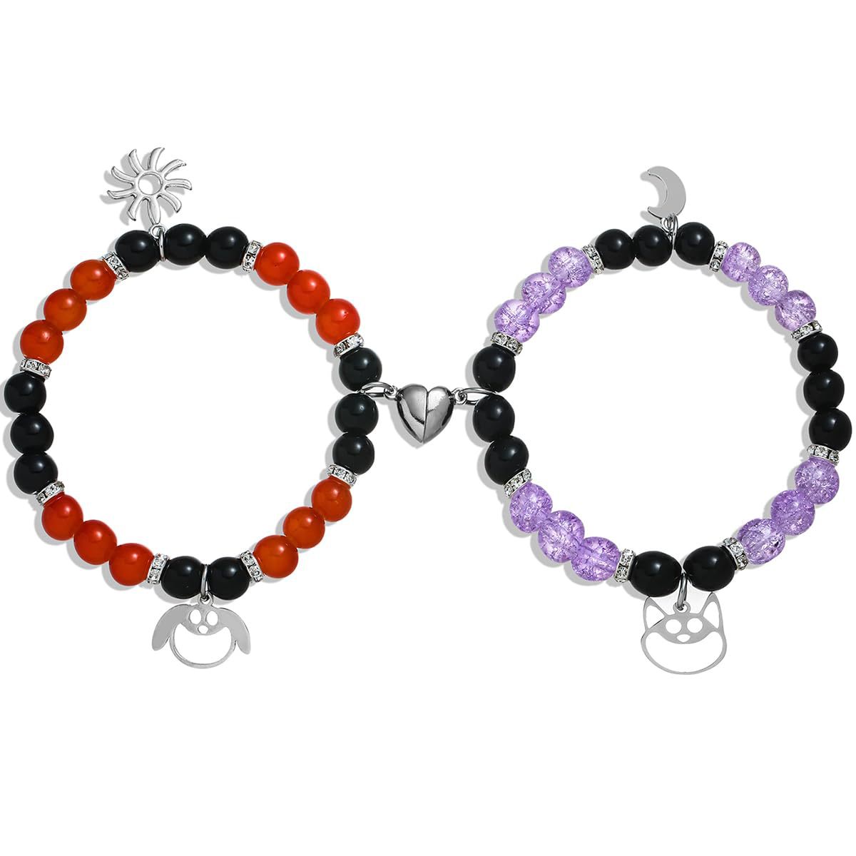 情侣手链太阳月亮麦克风吊坠紫晶白晶黑红玉髓镂空猫头吊坠手链