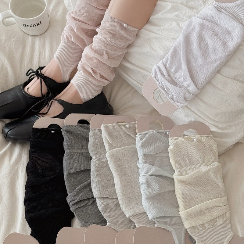 Women's Spring and Summer Thin Stacked Socks with Foot Loops, Ballet-Style Socks, Stylish Mid-Calf High-Waisted White Leg Warmers