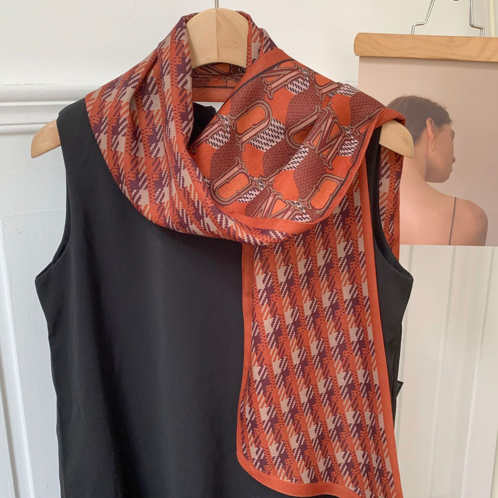 Pañuelo de seda, tira larga, sentido avanzado, nuevo estilo, bufanda pequeña para el cuello, pañuelo floral, cinturón de decoración literaria de todo fósforo pastoral femenino de verano