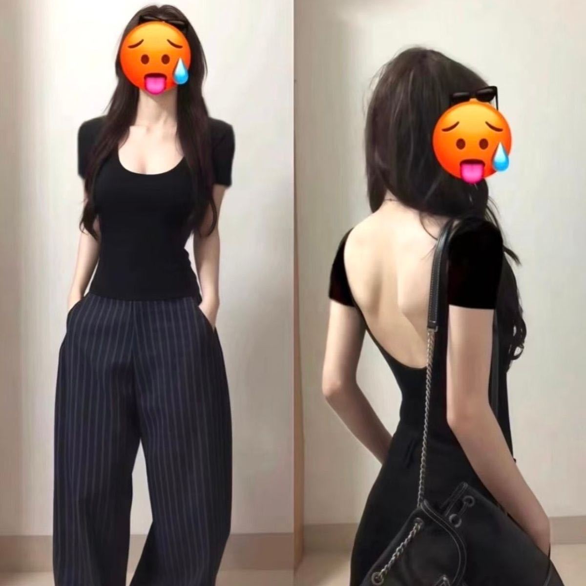 แขนสั้นสีดำ [มีกันลื่น] / เอ็ม ( 40-50kg )