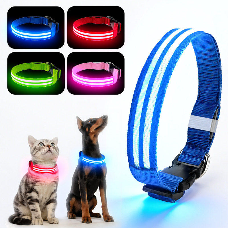 Luminous Dog Collar Dual Fiber Optic Pet Collar Night Dog Walking Luminous Pet Supplies Dog Collar with Light Charging