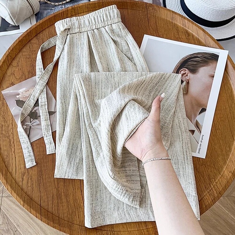 Plus-Size Ice Silk Wide-Leg Pants for Women, Summer Thin High-Waisted Slimming Drapey Cool Pants, Straight Casual Lazy Floor-Length Pants Plus-Size Ice Silk Wide-Leg Pants for Women, Summer Thin High-Waisted Slimming Drapey Cool Pants, Straight Casual Lazy Floor-Length Pants
