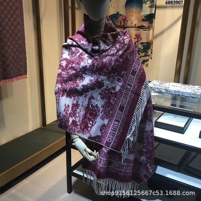 高版本D字母动物羊绒流苏印花围巾女冬季韩国时尚披肩外搭两用|undefined