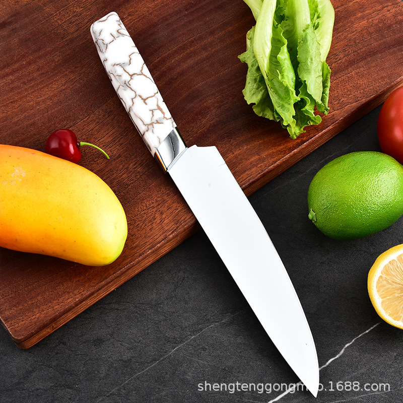 Cuchillos de cocina de acero inoxidable al por mayor 6 piezas de mango de mármol cuchillo de cocina cuchillo de pan utensilios