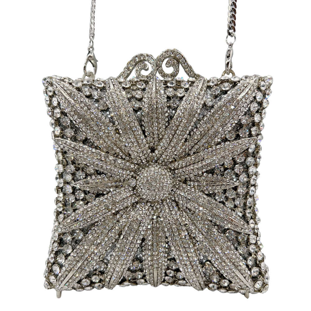 Bolsa de noche de Rhinestone caja cuadrada de crisantemo con diamantes bolsas de banquete de diamantes bolsas de mano de mujer nuevas