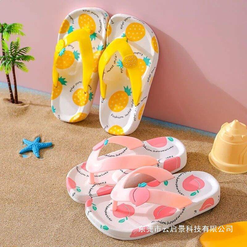 Children's Slippers for Girls, Summer Cartoon Fruit Design, Girls' Beach Flip-Flops, Boys' Non-Slip Parent-Child Baby Sandals