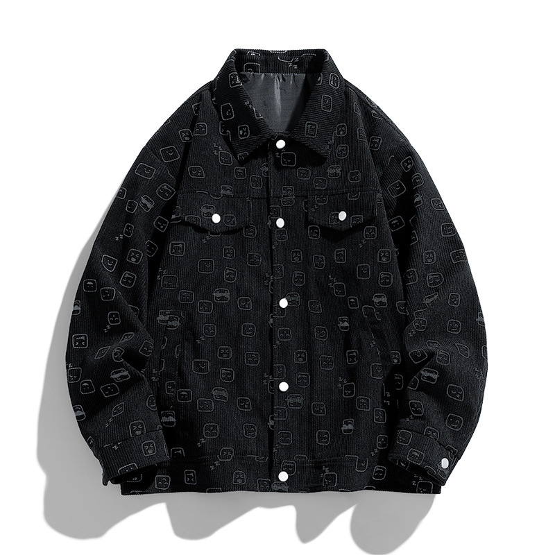 Primavera y otoño chaqueta de hombre de velcro chaqueta de solapa de moda de moda casual impresa completa chaqueta de chaqueta de tamaño grande simple para hombres