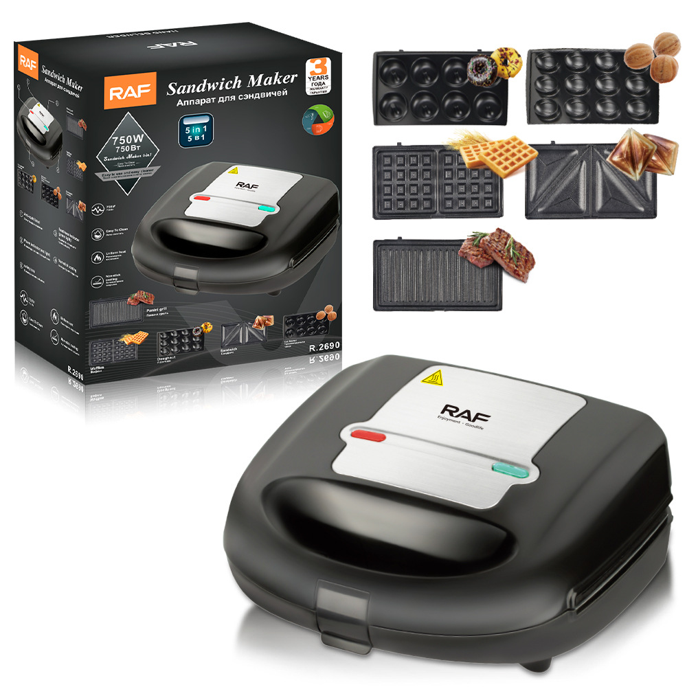 RAF European Standard Cross border Five in One Sand Breakfast Double sided Heating Multi functional Toasting Wafers hine_voghion.com