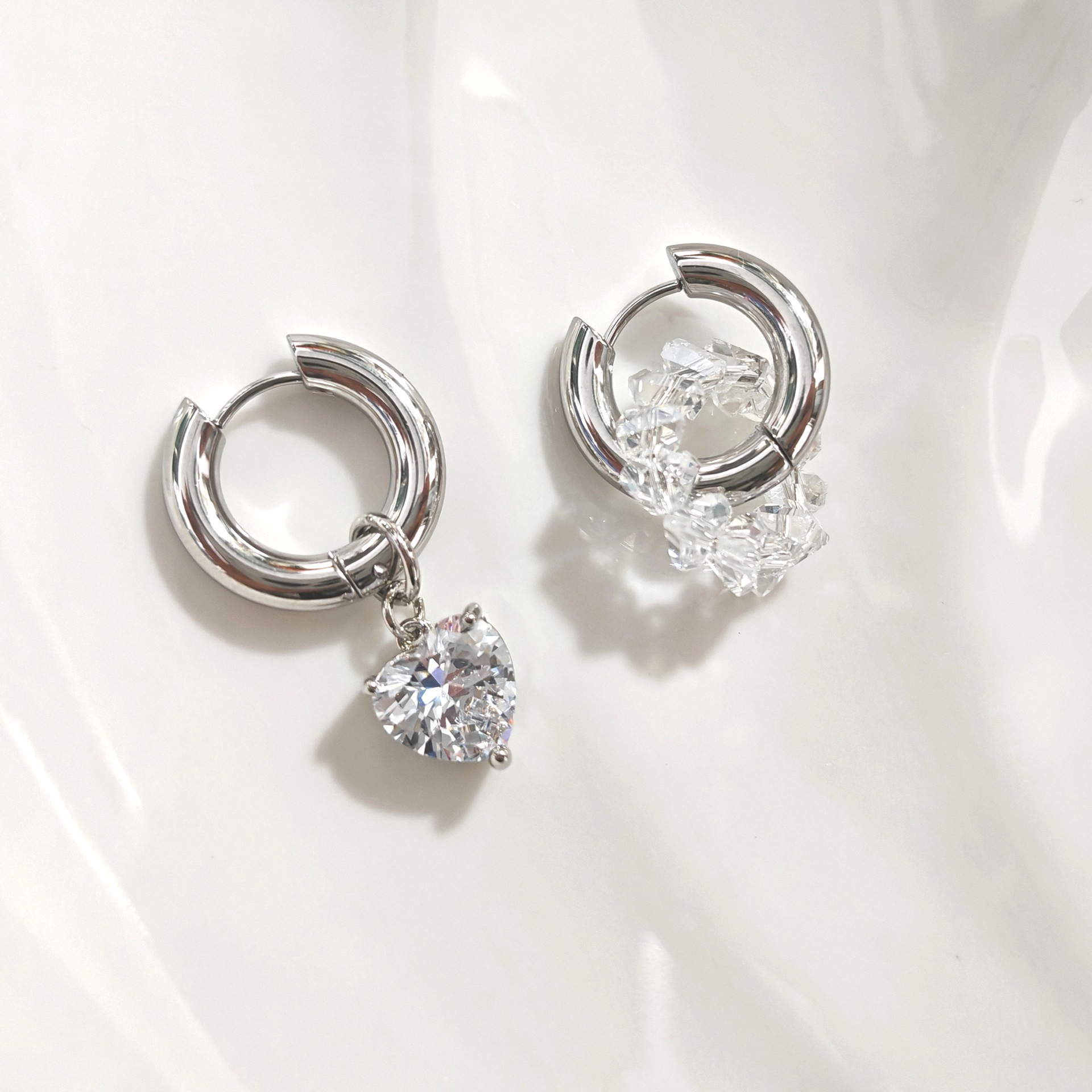 European and American Cross-Border Jewelry Accessible Luxury High-End Copper Inlaid Zircon Heart Pendant Earrings Detachable Dual-Purpose Earrings for Women