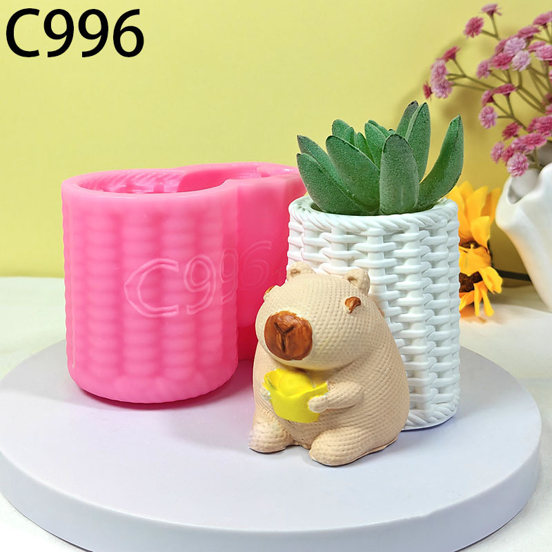 可爱小熊花盆硅胶模具DIY手工制作居家室内立体装饰创意摆件C996