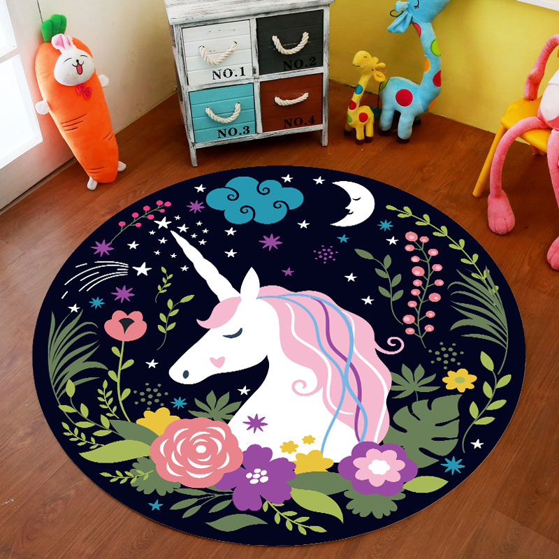 Transfronteriza de dibujos animados alfombra redonda dormitorio lindo cama completa estera de noche engrosada de terciopelo de cristal alfombra del piso de los niños alfombra de la habitación