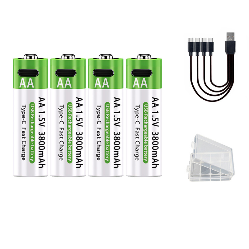 Batería recargable de iones de litio AA USB 3800mAh 1.5V batería recargable AA + cable de datos