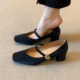 Super Soft Lambskin ~ French Style Single-layer Shoes Women's Beautiful Square Toe Low Heel Ballet Shoes Retro Buckle Mary Jane Shoes
