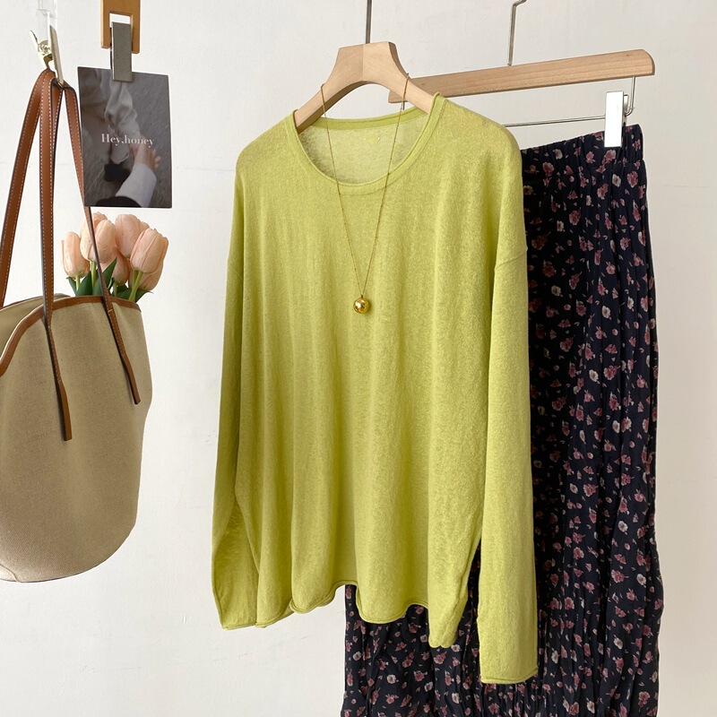 Breathable yarn high-quality Luo Man Yi 16-stitch round-neck knit shirt, linen-cotton thin breathable cover-up 96506 Breathable yarn high-quality Luo Man Yi 16-stitch round-neck knit shirt, linen-cotton thin breathable cover-up 96506