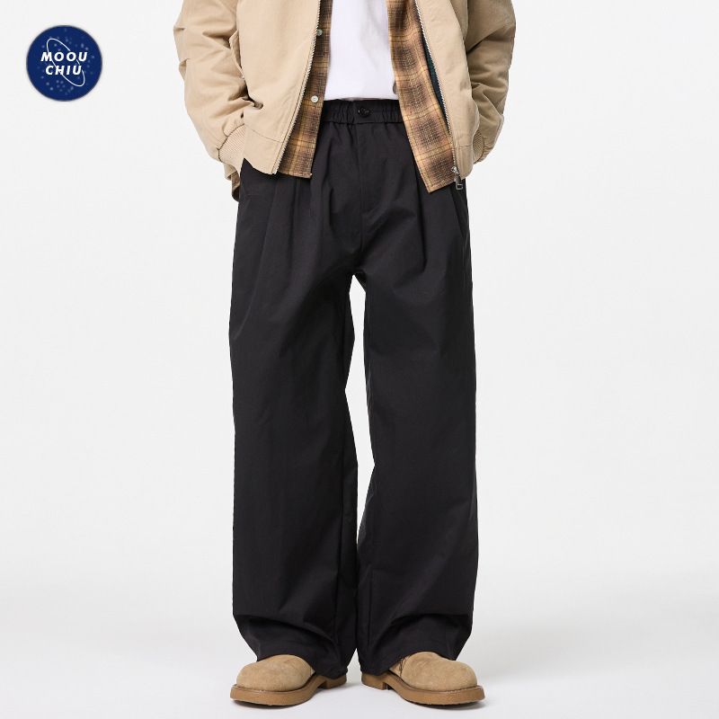 沐丘男装∣夏季新款美式潮牌通勤褶皱西裤男士宽松直筒阔腿休闲裤