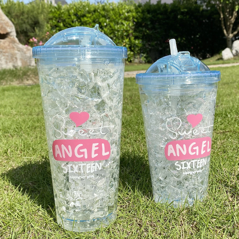 Customizable Instagrammable Summer Cooling Ice Cup, Trendy Influencer Creative Water Cup, Double-Layer Straw Drink Milk Tea Customization