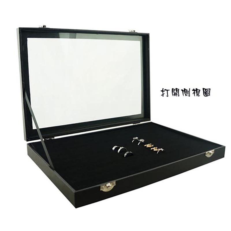 现货纸包木 黑色100位戒指耳钉收纳展示盒带盖防尘珠宝箱仿PU皮盒