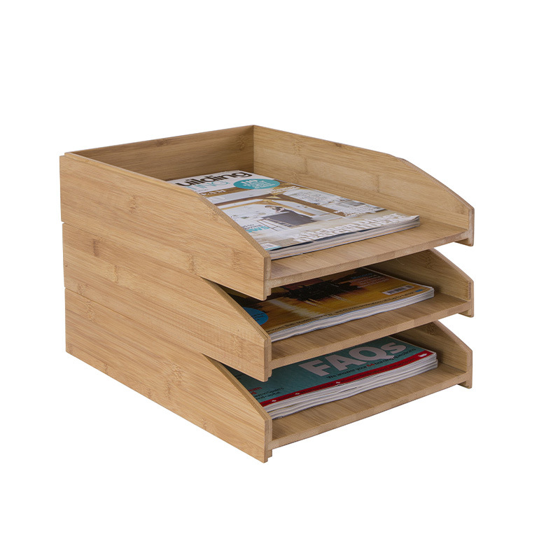 竹制可堆叠信件收纳盒可堆叠桌面收纳托盘纸托盘收纳木质办公室架