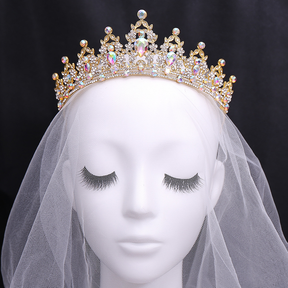Fashion Water Droplets Crown Alloy Rhinestone Crown 1 Piece display picture 3