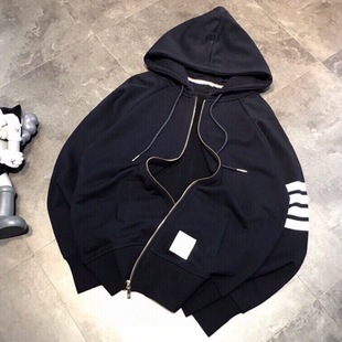 Correct Tb Sweatshirt Spring & Fall Classic Preppy Style Os Loose Version Couple Hooded Cardigan Original Stripesd Cross-Border Live Broadcast