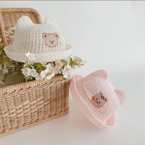 ins style Korean children's sunshade hollow summer mesh soft brim beach hat cute baby breathable cuff hat