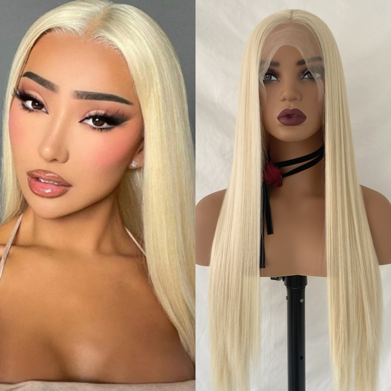 613 Blonde Lace Frontal Wigs 613 Gold Front Lace Chemical Fiber Wig for Foreign Trade
