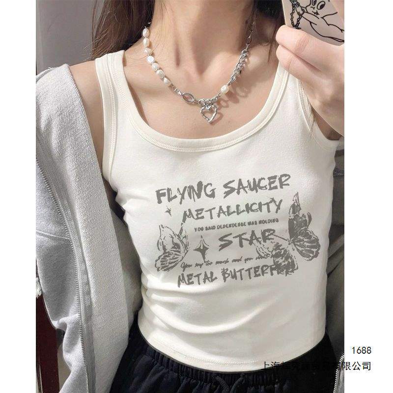 French-style chic, sweet and spicy, alluring camisole for women, printed summer top, suitable for layering, with a beautiful back design, can be worn as an inner or outer piece, trendy French-style chic, sweet and spicy, alluring camisole for women, printed summer top, suitable for layering, with a beautiful back design, can be worn as an inner or outer piece, trendy