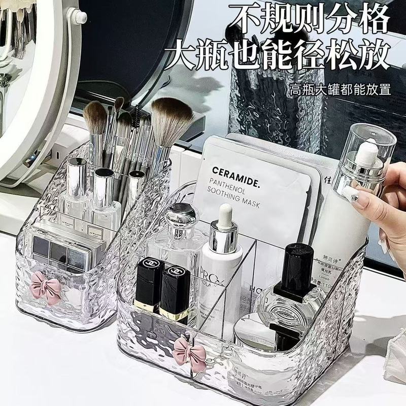 口紅化粧品収納ボックススキンケア製品ライト高級水波紋アクリル化粧ブラシ雑貨大容量収納ラック|undefined