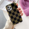 The new checkered plush mobile phone case is suitable for iPhone15 protective cover X tide 7p women's 12 super soft warm hand 14