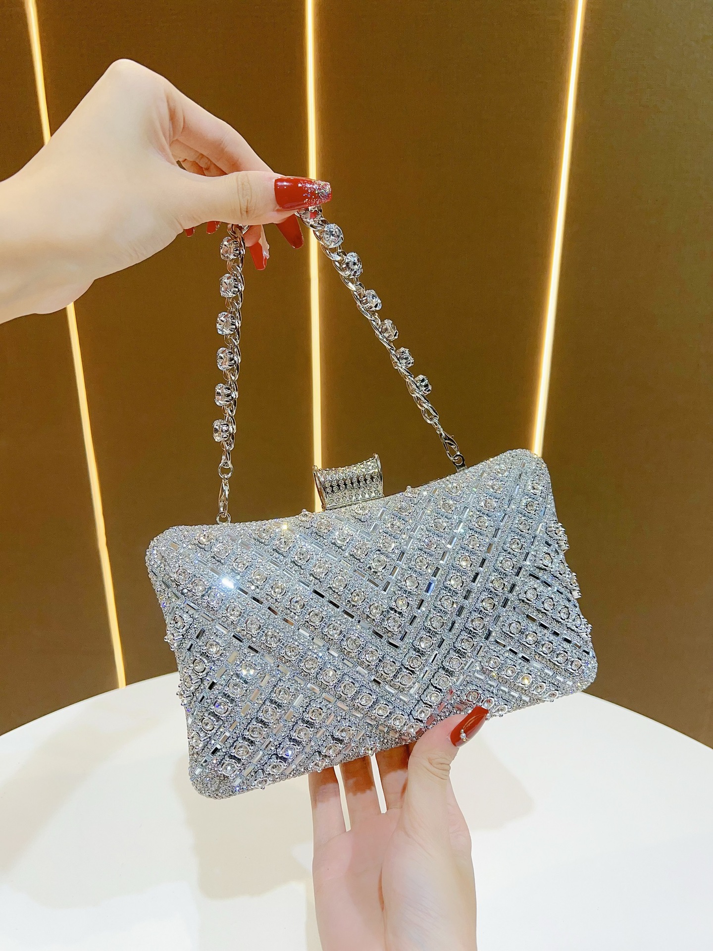 Bolso de mensajero de hombro para fiesta de mujer personalizado, bolso de almacenamiento, bolso de mano exquisito para banquete de bodas, bolso de cena de diamantes completos
