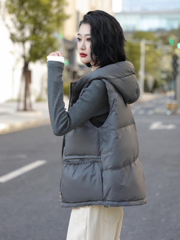 90鸭绒羽绒马甲女短款2025年秋冬新款韩版宽松轻薄羽绒服马夹连帽|undefined