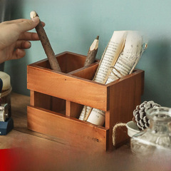 Makeup brush holder remote control desk stationery organizer bookshelf pen brush pencil organizer zakka vintage wooden box