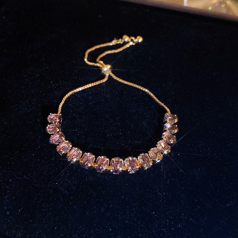 ZIRCON cuadrado pulsera ajustable Mujer simple luz de lujo pulsera moda personalidad temperamento Joker Senior Sentido de mano adornos hembra