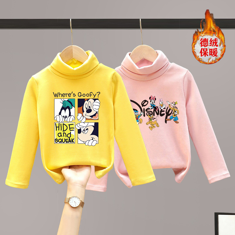 Children's Topwear: High Neck for Boys and Girls, 2022 Autumn/Winter Style, Cartoon Design for Kids, Long Sleeve, Fleece Sweatshirt, Trendy Baby Clothing