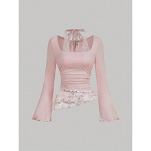W 38540 Long Sleeve Lace T-Shirt ��˿����T�� ŷ������羳
