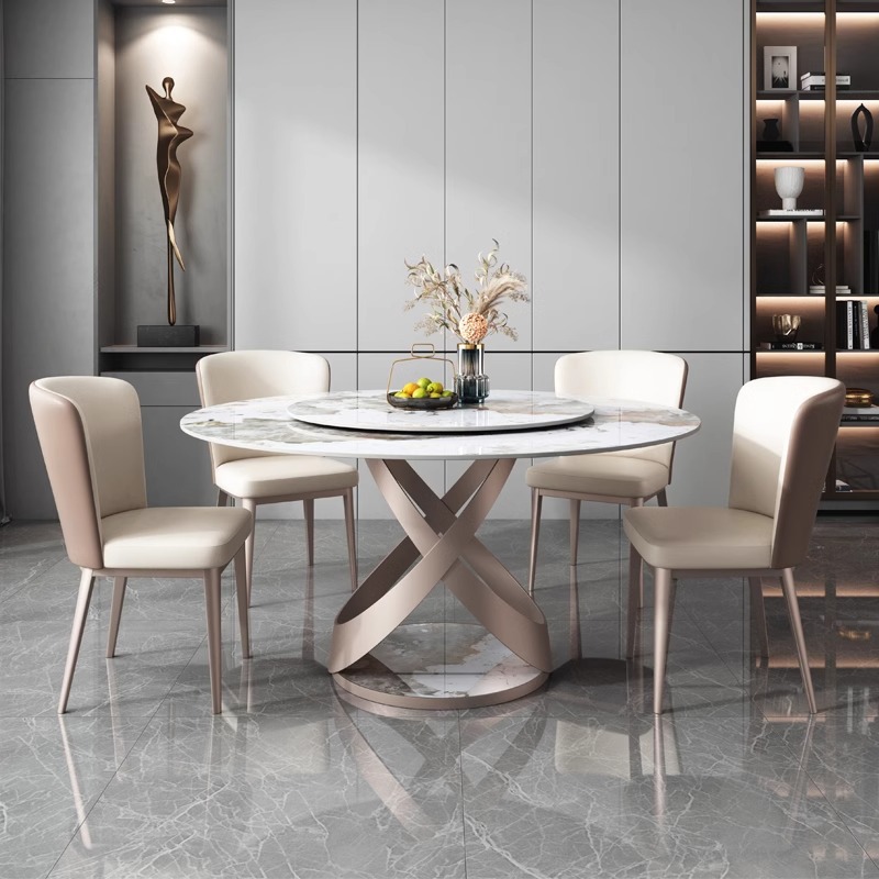 Mesa de comedor redonda de la placa brillante de la roca con la Mesa Redonda de la mesa redonda de la Mesa ligera moderna de lujo simple hogar apartamento grande y pequeño y combinación de la silla